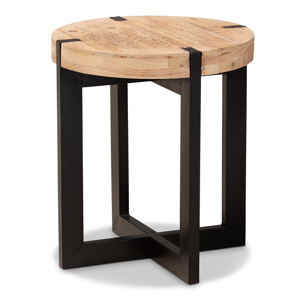 Baxton Studio Horace Rustic and Industrial Natural Brown Finished Wood and Black Finished Metal End Table 179-11408-Zoro